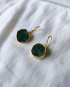 Green raw stone gold drop earrings - view 3