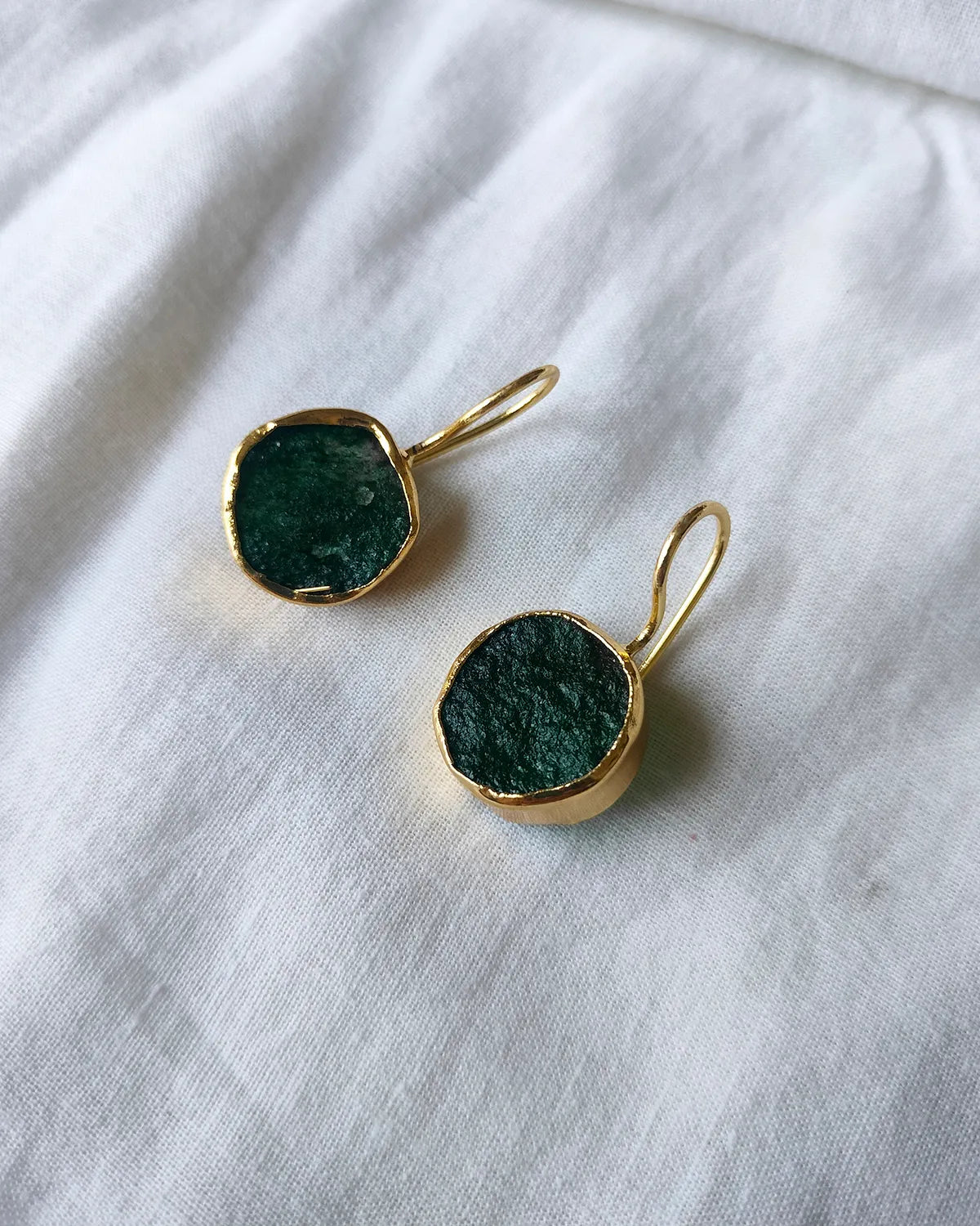 Green raw stone gold drop earrings - view 3