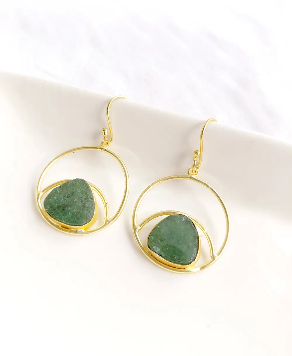 Green stone earrings close-up