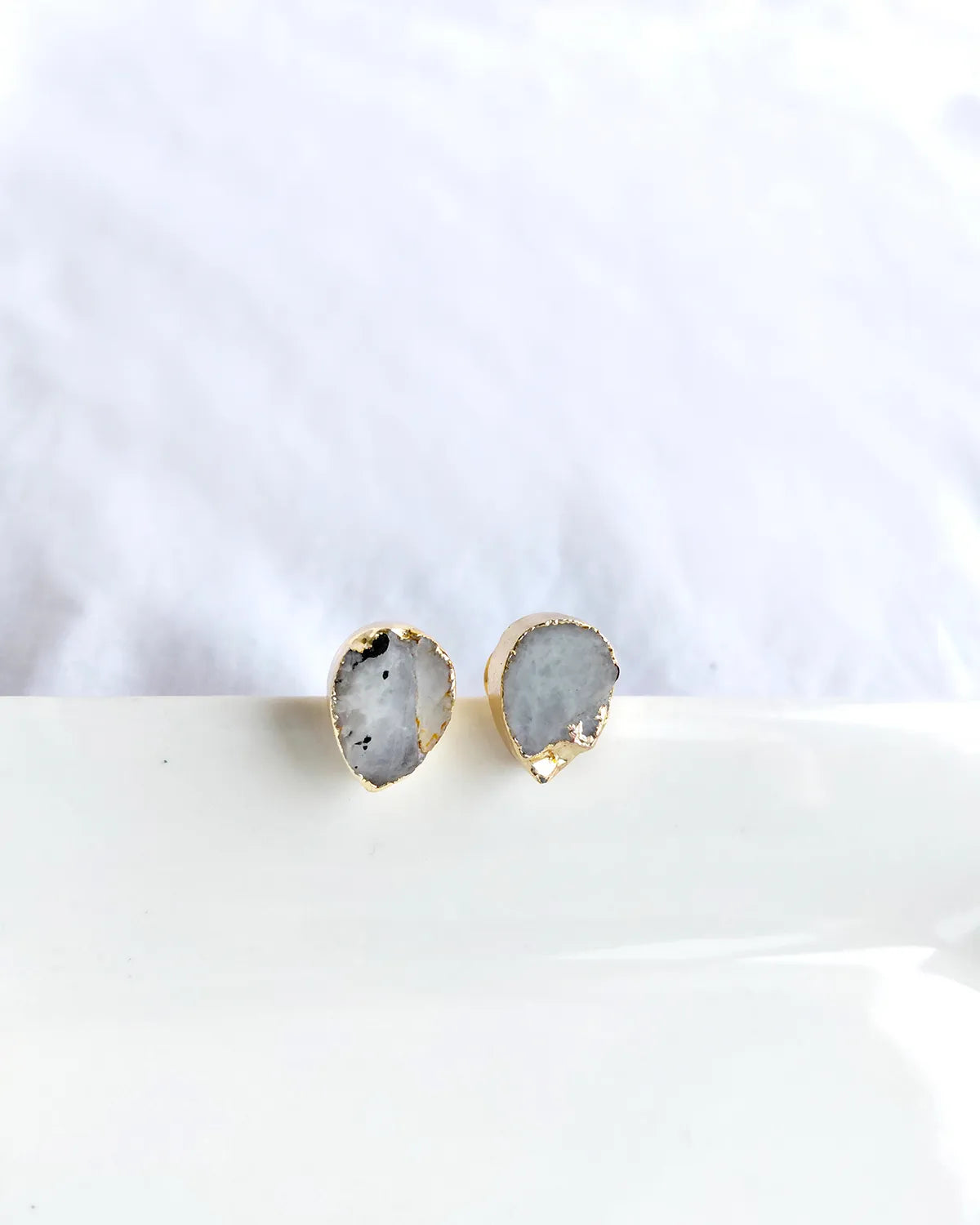 Natural grey stone gold stud earrings back