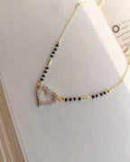 Sparkling heart pendant black bead mangalsutra