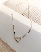 Sparkling heart pendant black bead mangalsutra