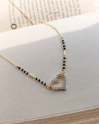 Sparkling heart pendant black bead mangalsutra