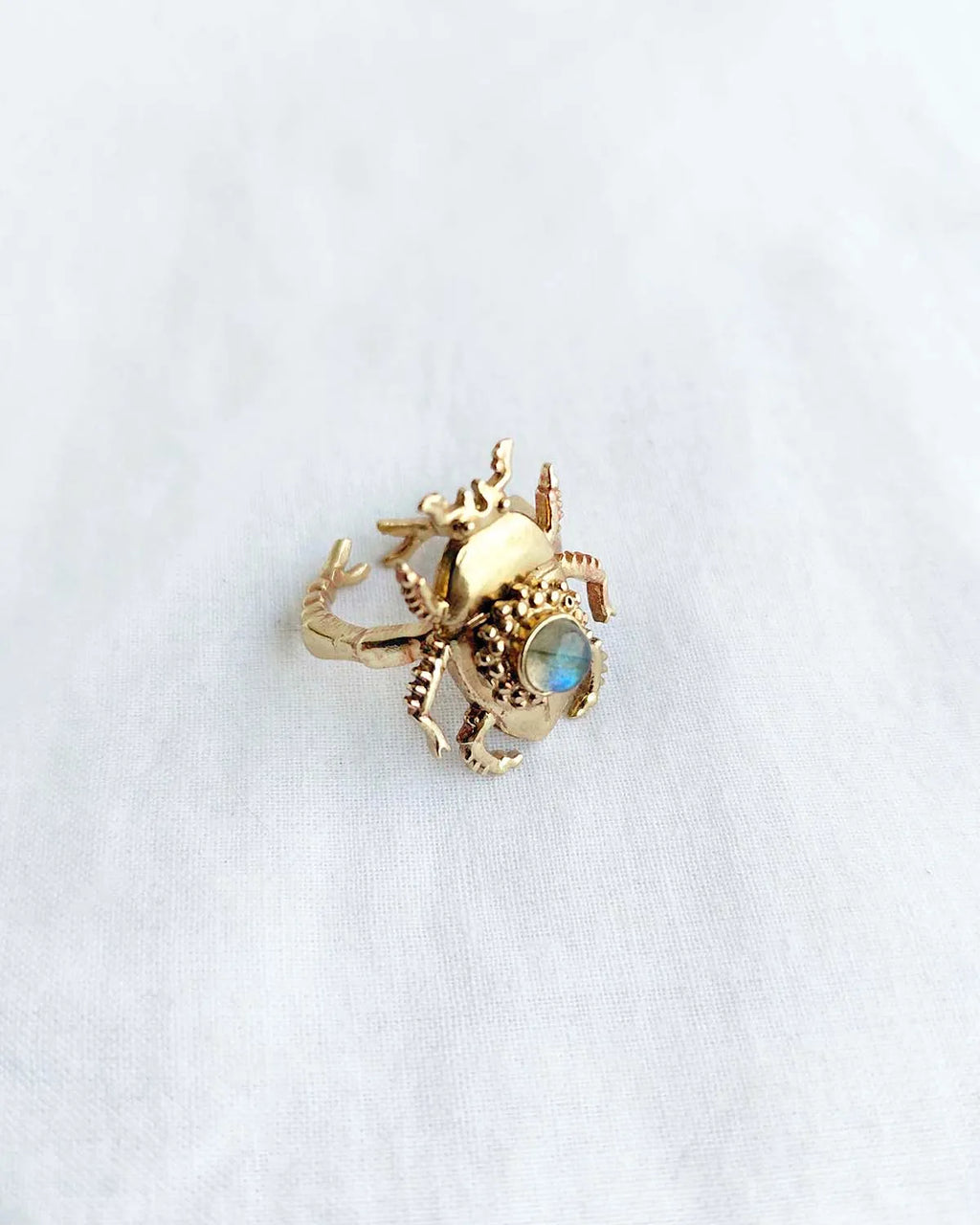 Labradorite Scarab Muse gold plated statement ring side view