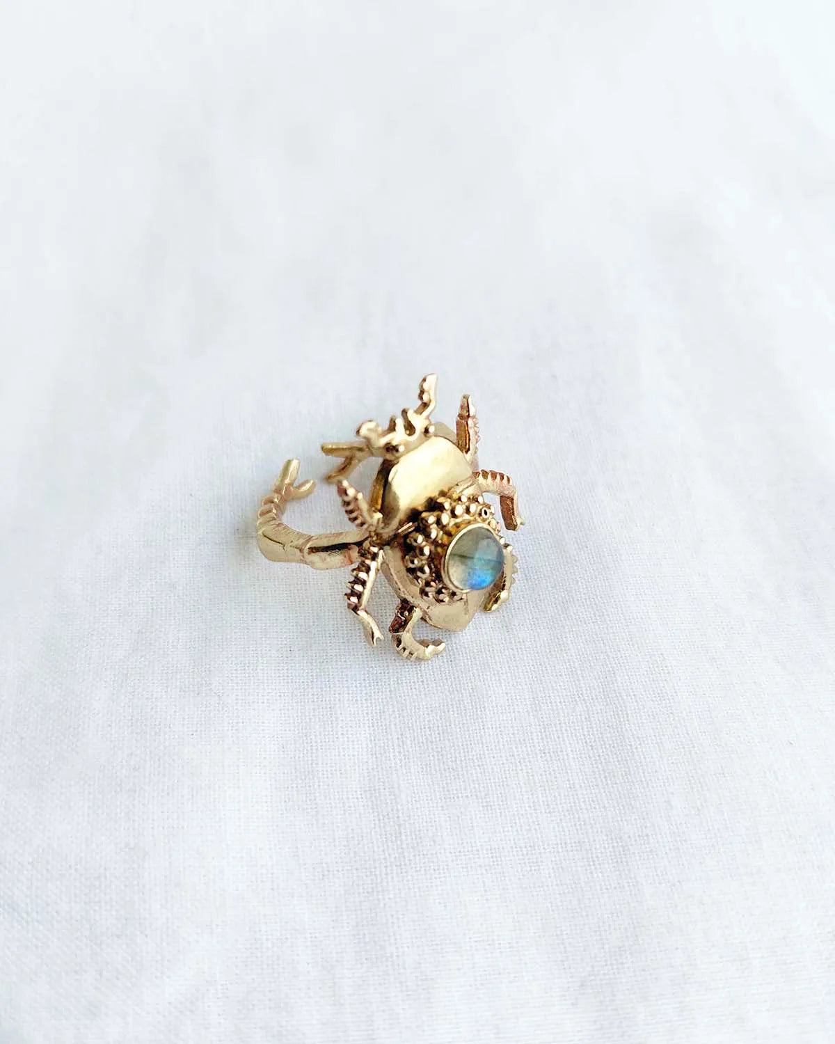 Labradorite Scarab Muse gold plated statement ring side view