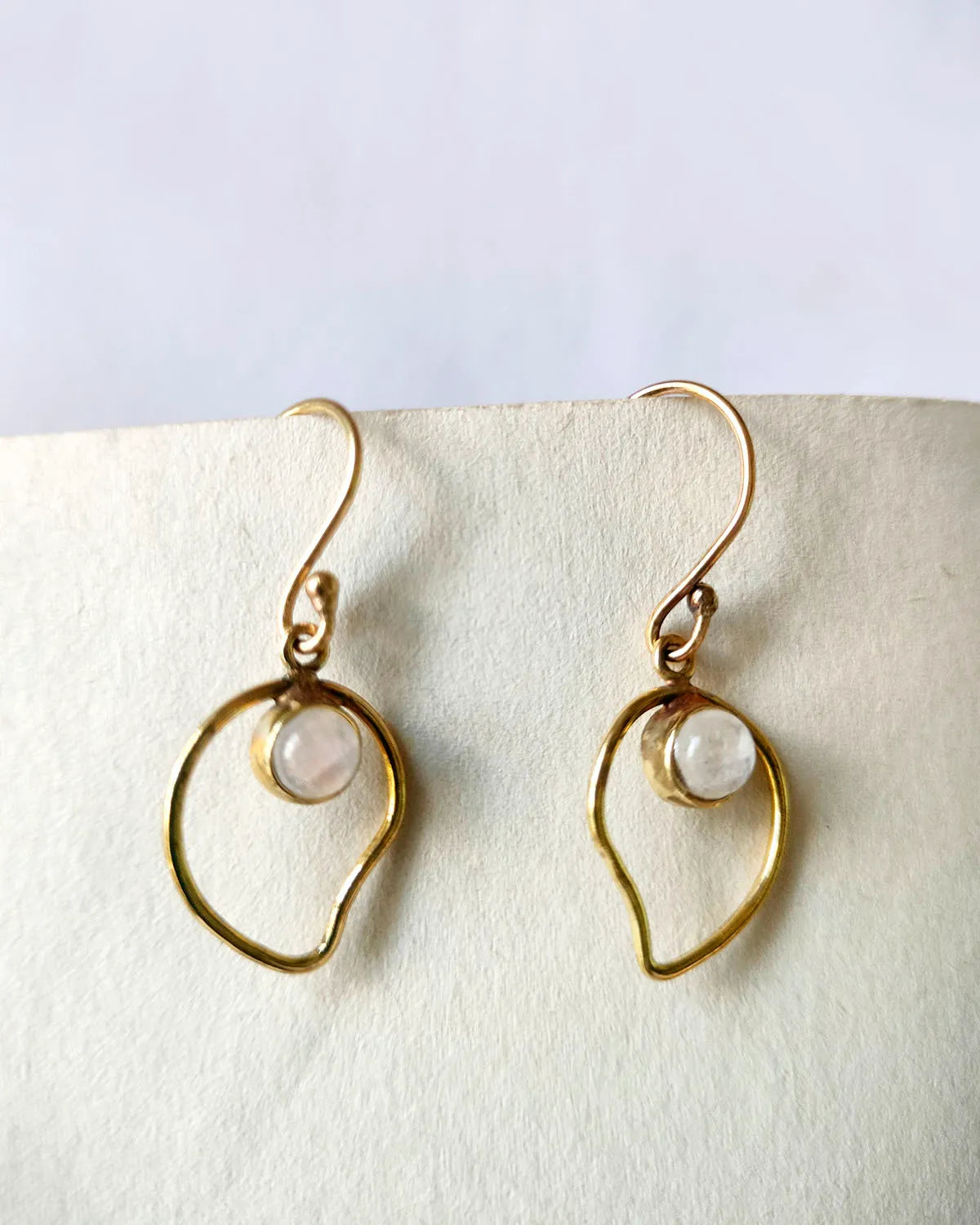 Moonstone Organic Gold Drop Earrings close-up