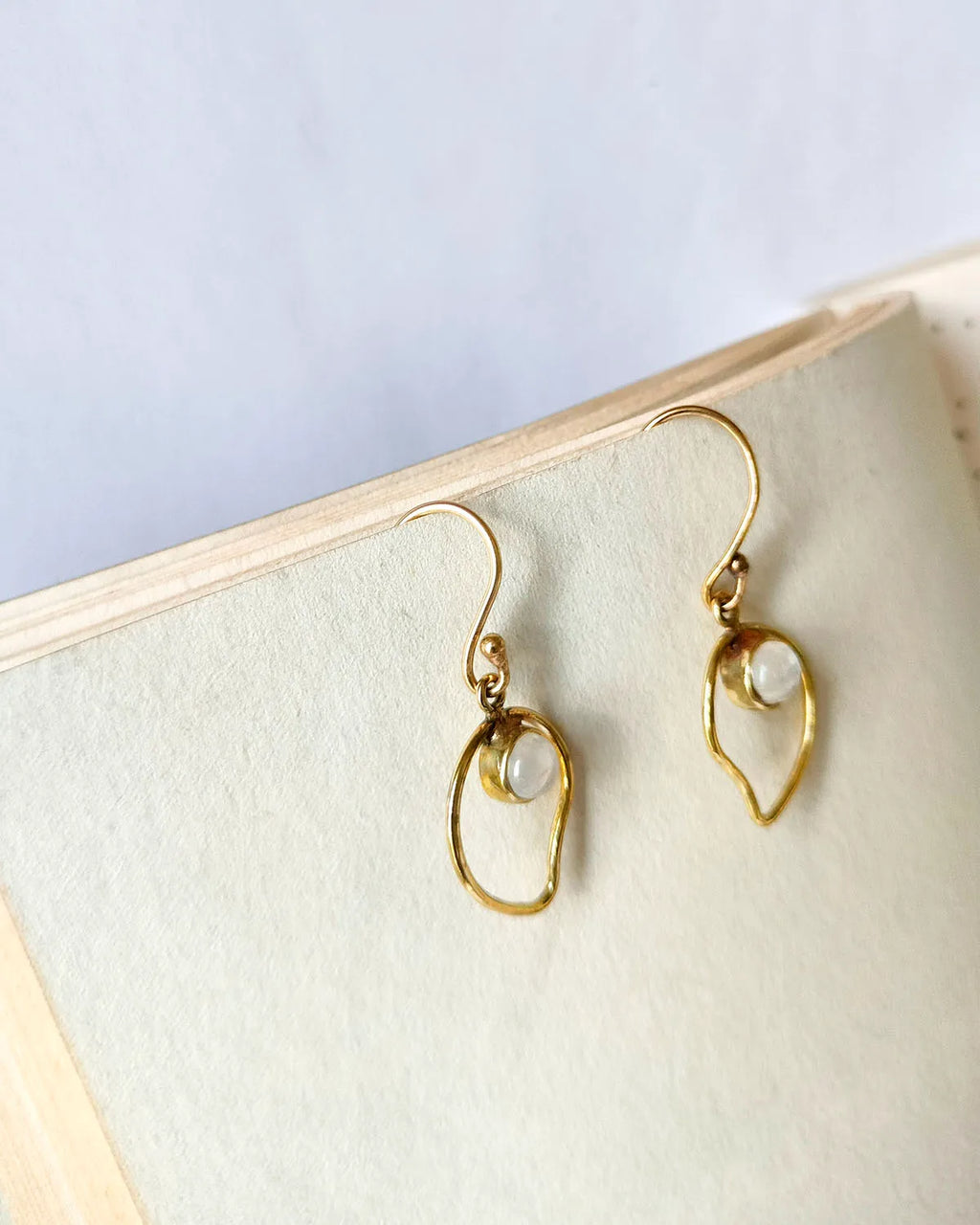 Moonstone Organic Gold Drop Earrings angled view