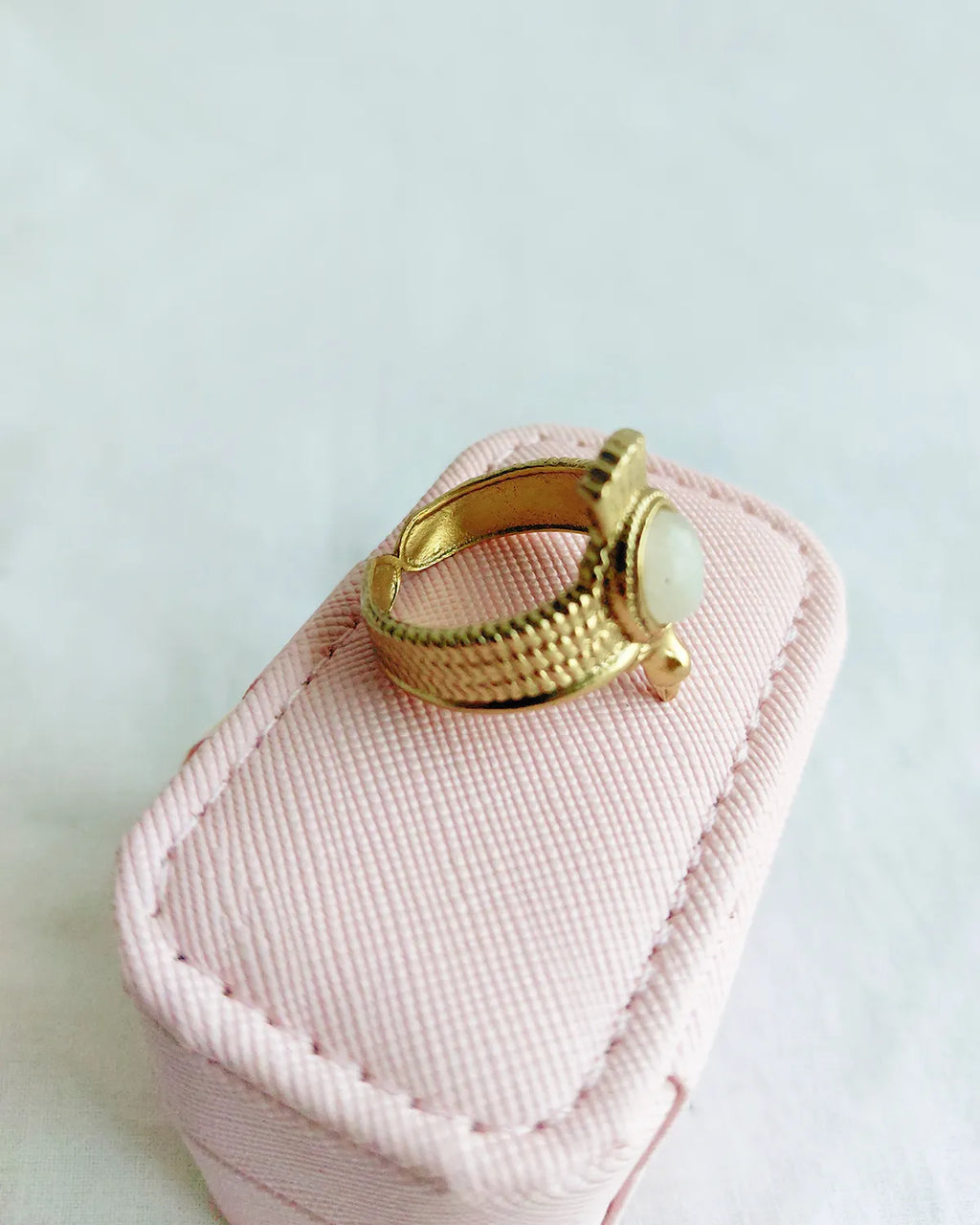 Moonstone Scarab Muse 18K Gold Plated Ring - side view