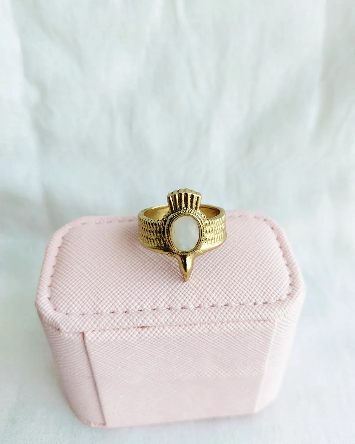 Moonstone Scarab Muse 18K Gold Plated Ring - front view