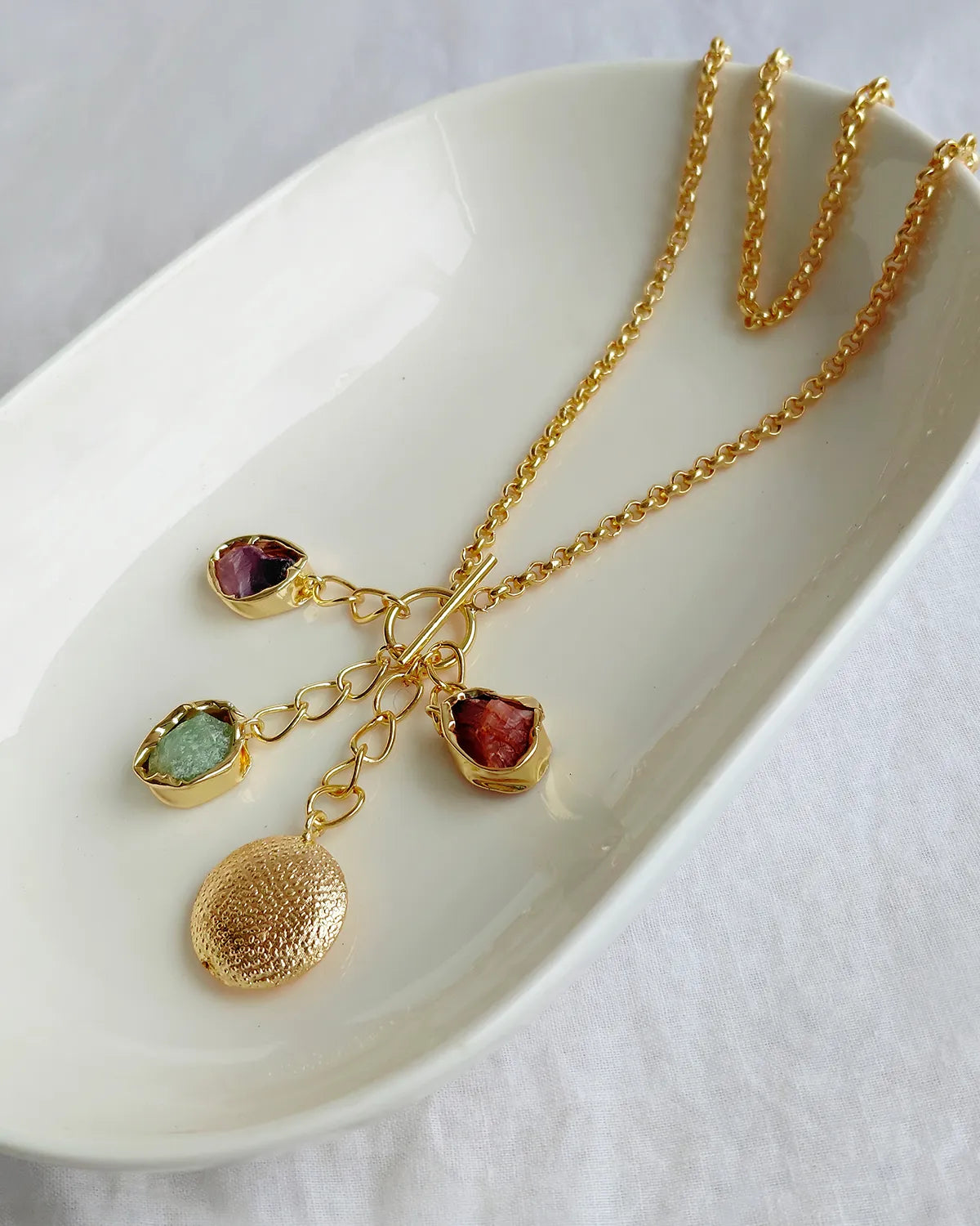 Multistone Gold Charm Necklace