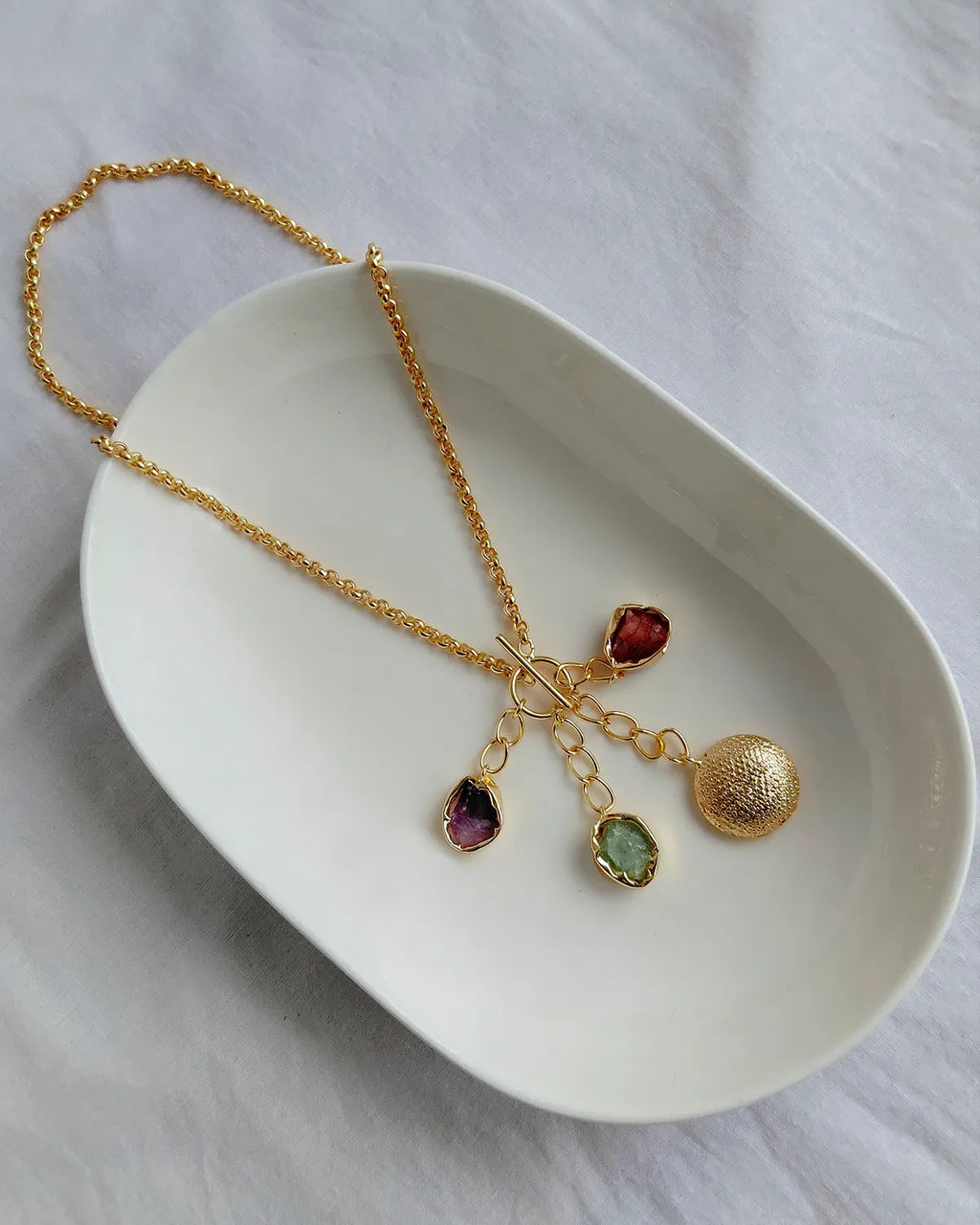 Multistone Gold Charm Necklace full view