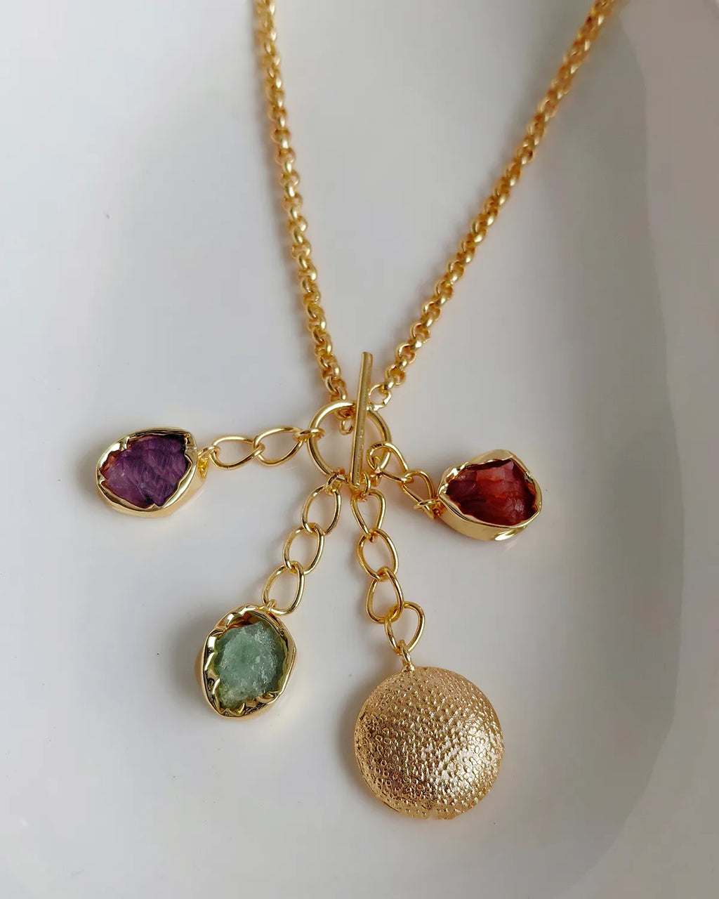 Multistone Gold Charm Necklace detail