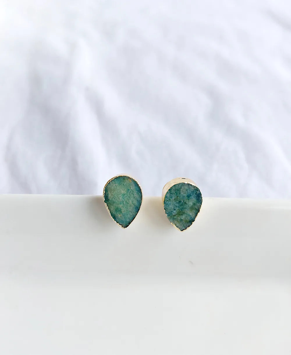 Green stone studs front view