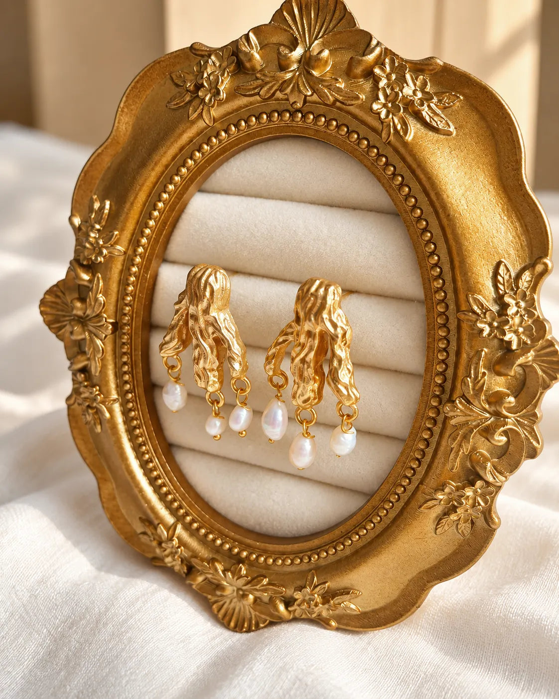 Organic gold pearl drop earrings