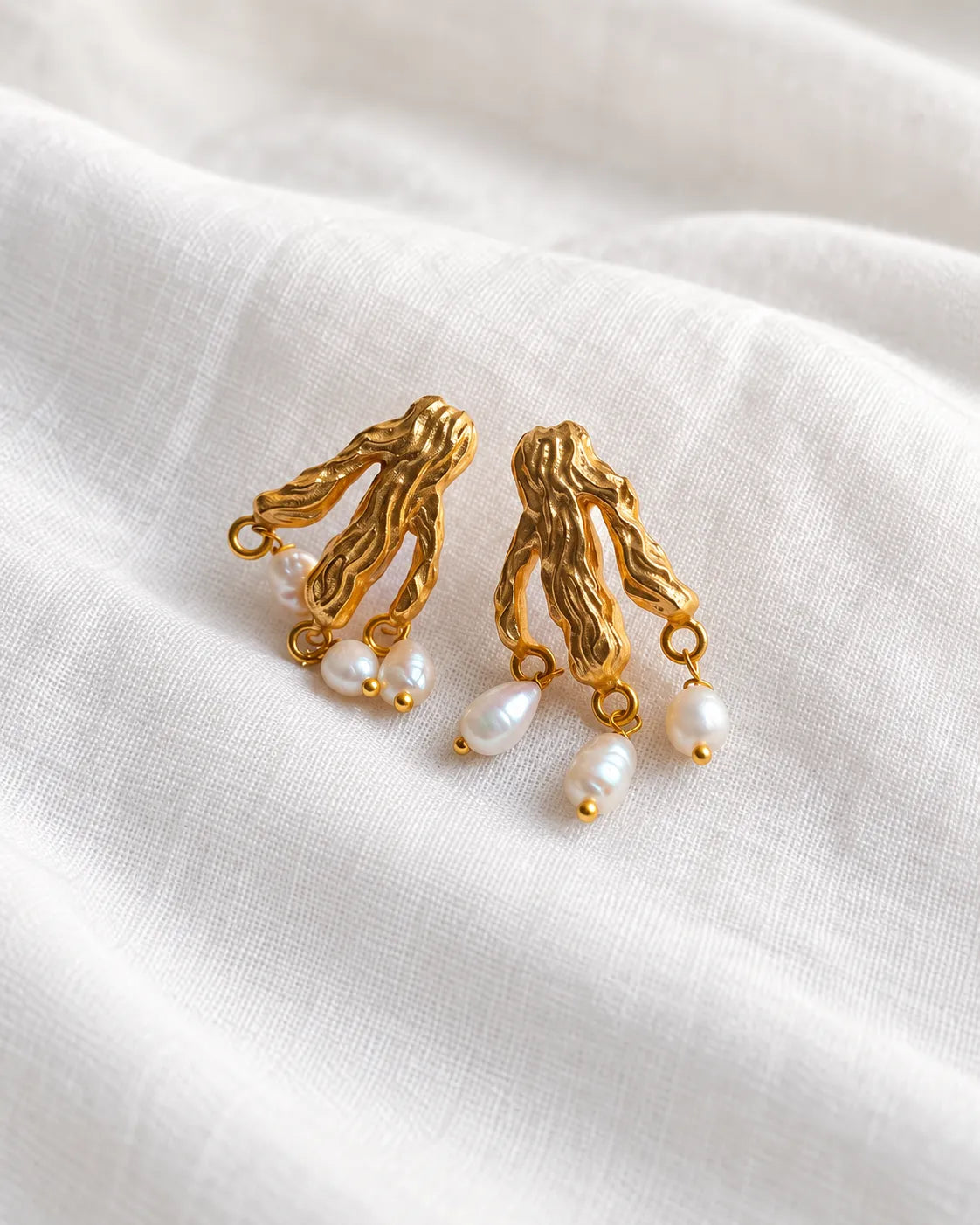 Organic gold pearl drop earrings