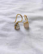 Pale pink raw stone 18K gold-plated hook earrings - view 2