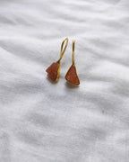 Pink raw stone 18K gold-plated triangle hook earrings - view 2