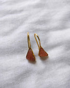 Pink raw stone 18K gold-plated triangle hook earrings - front view