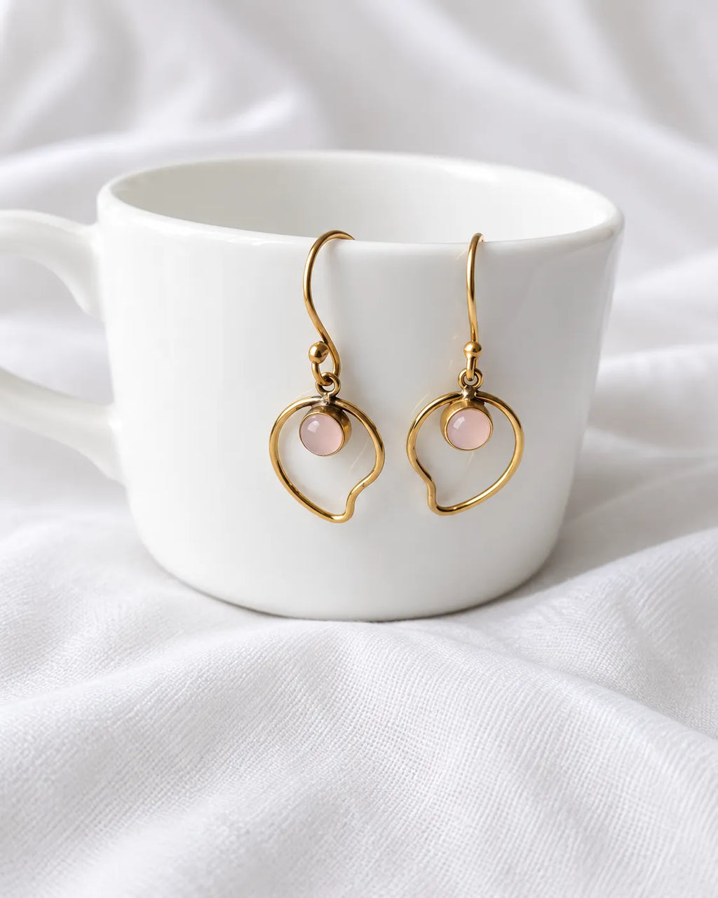Rose Quartz Organic Drop Earrings - view 1