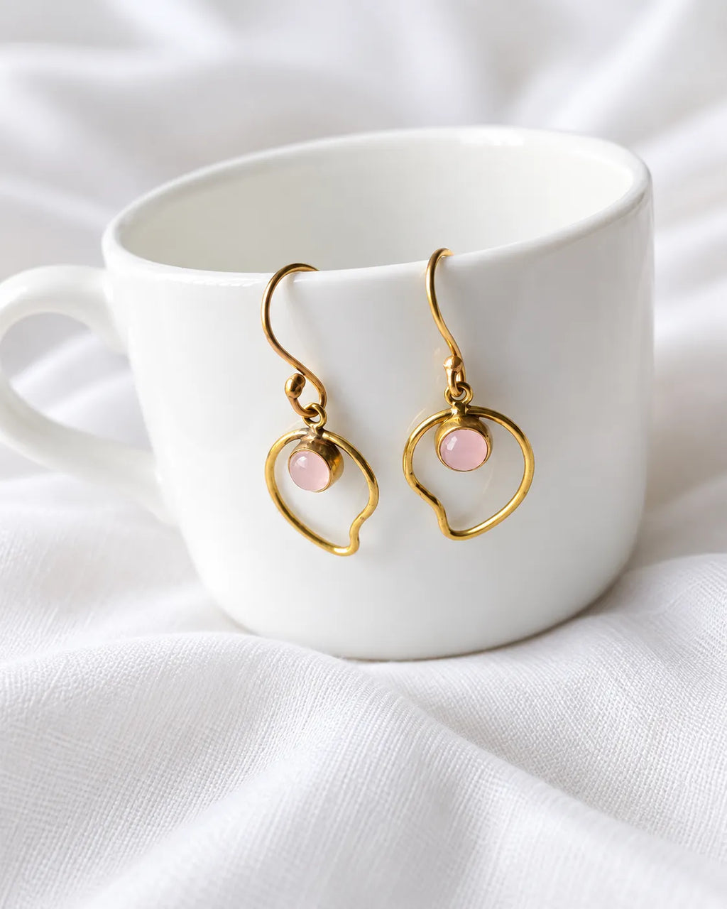 Rose Quartz Organic Drop Earrings - view 2