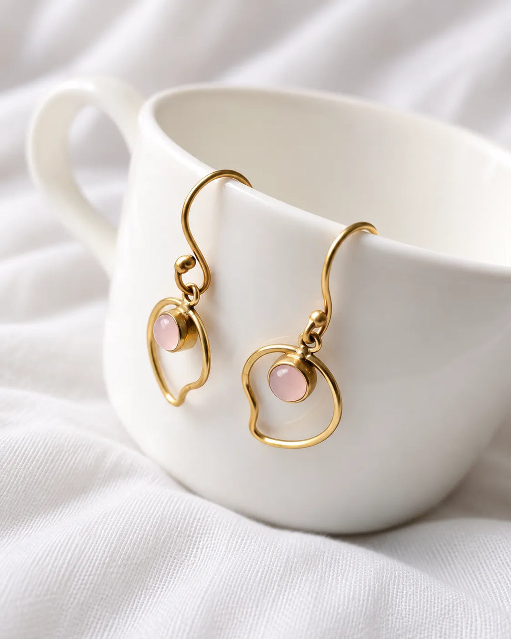 Rose Quartz Organic Drop Earrings - view 3