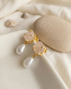 Rose Quartz and pearl drop earrings