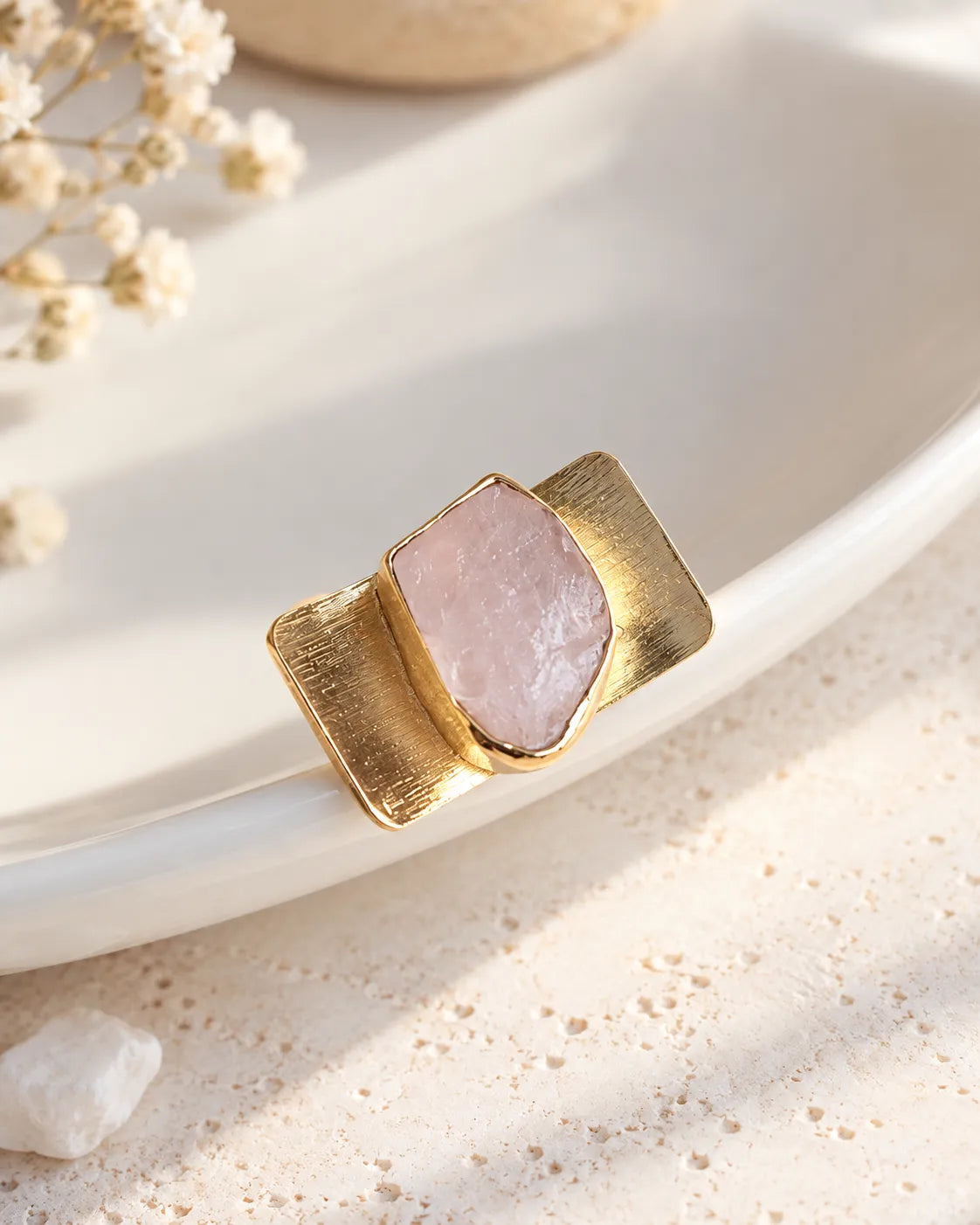 Rose Quartz Statement Ring