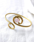 Rose quartz spiral gold cuff bracelet front view
