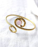 Rose quartz spiral gold cuff bracelet front view