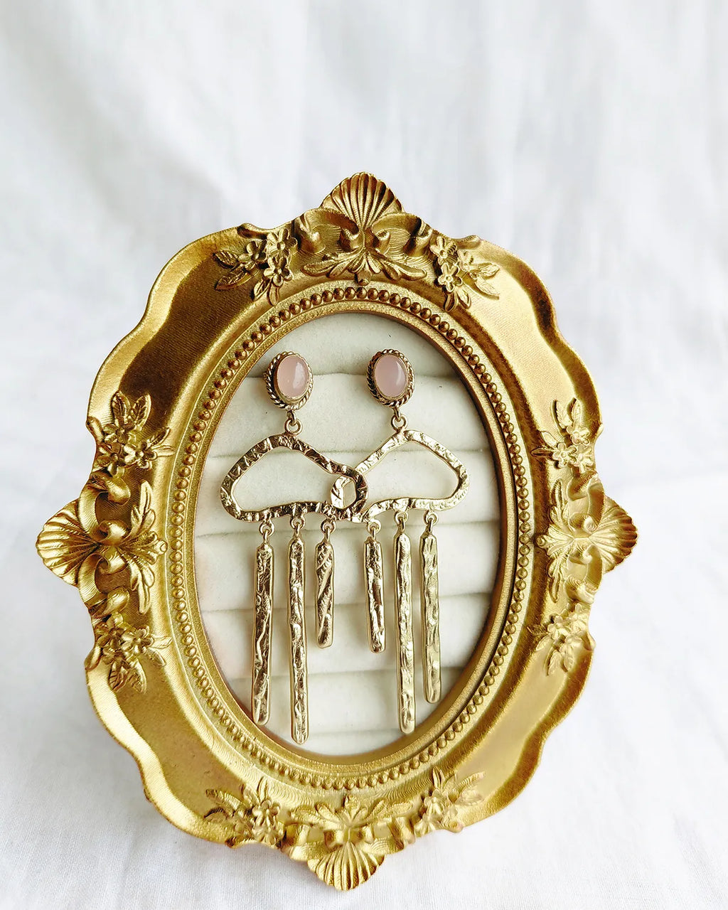Rose Quartz 18K Gold Plated Statement Earrings