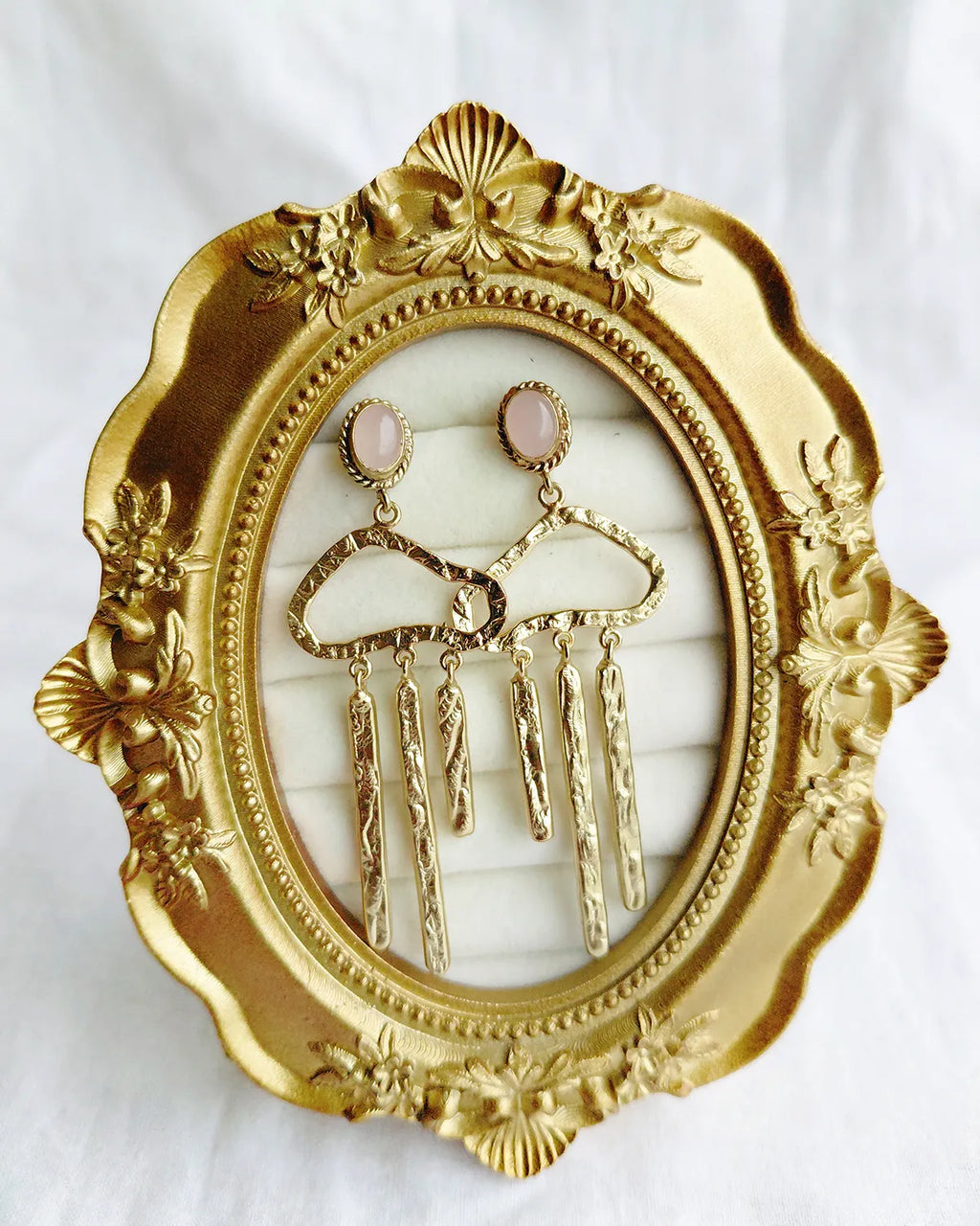 Rose Quartz 18K Gold Plated Statement Earrings