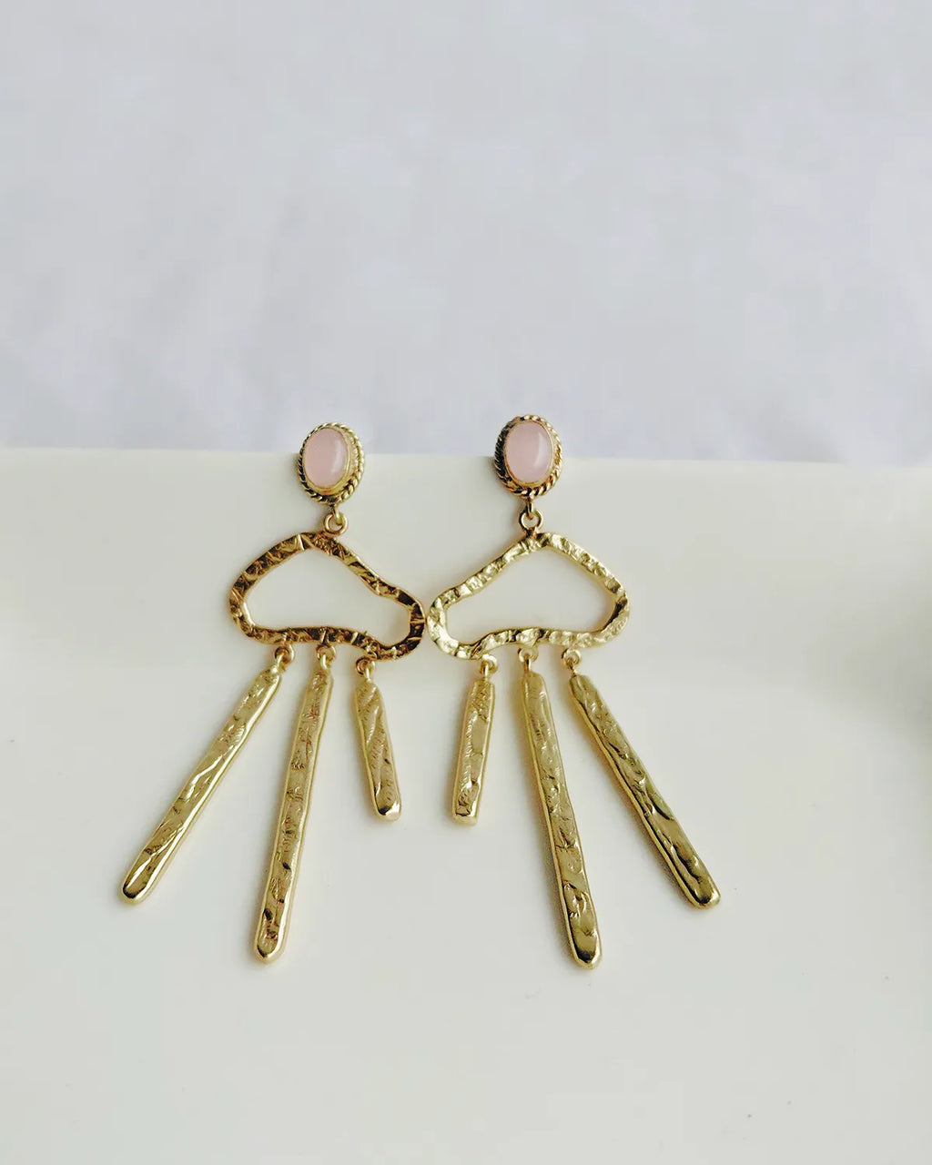 Rose Quartz 18K Gold Plated Statement Earrings