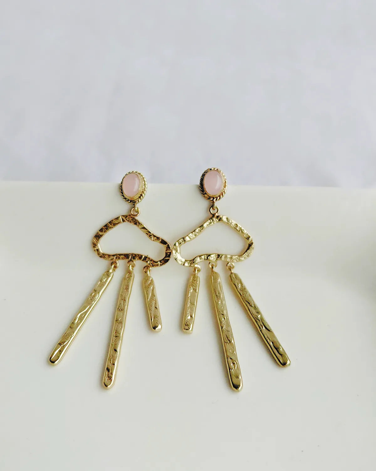 Rose Quartz 18K Gold Plated Statement Earrings