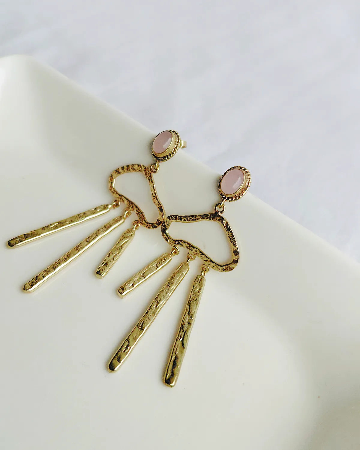 Rose Quartz 18K Gold Plated Statement Earrings