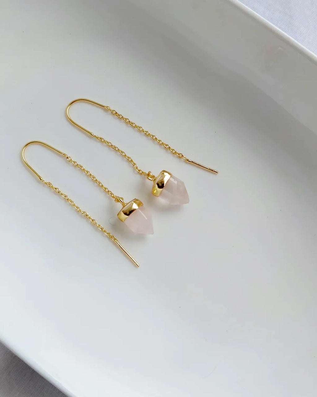 Rose Quartz 18K gold-plated threader earrings