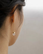 Rose Quartz 18K gold-plated threader earring worn on ear