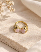 Gold plated twin stone statement ring front view