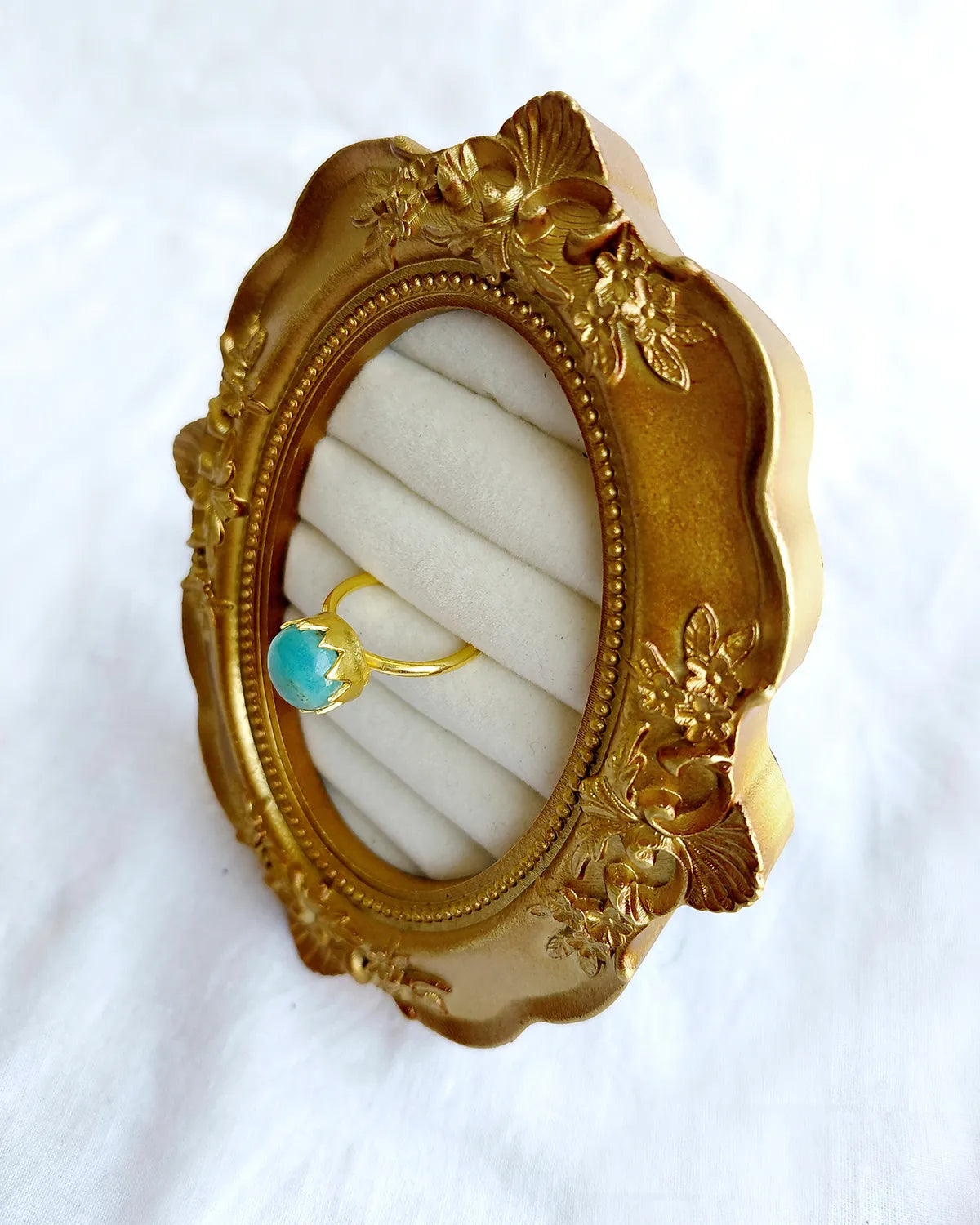 Amazonite gemstone ring angled view