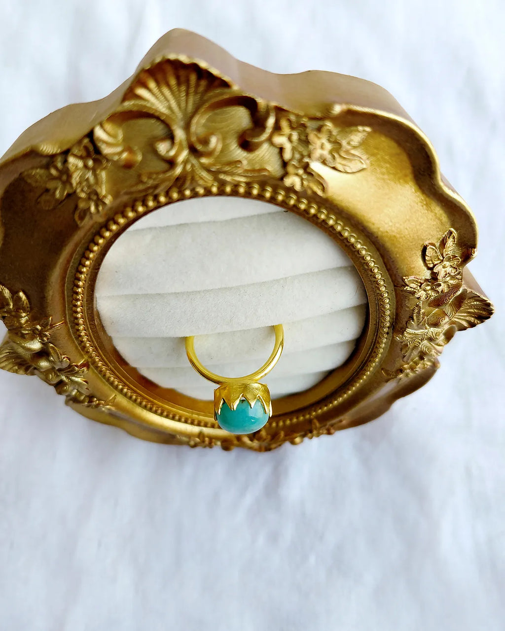 Amazonite gemstone gold ring front view