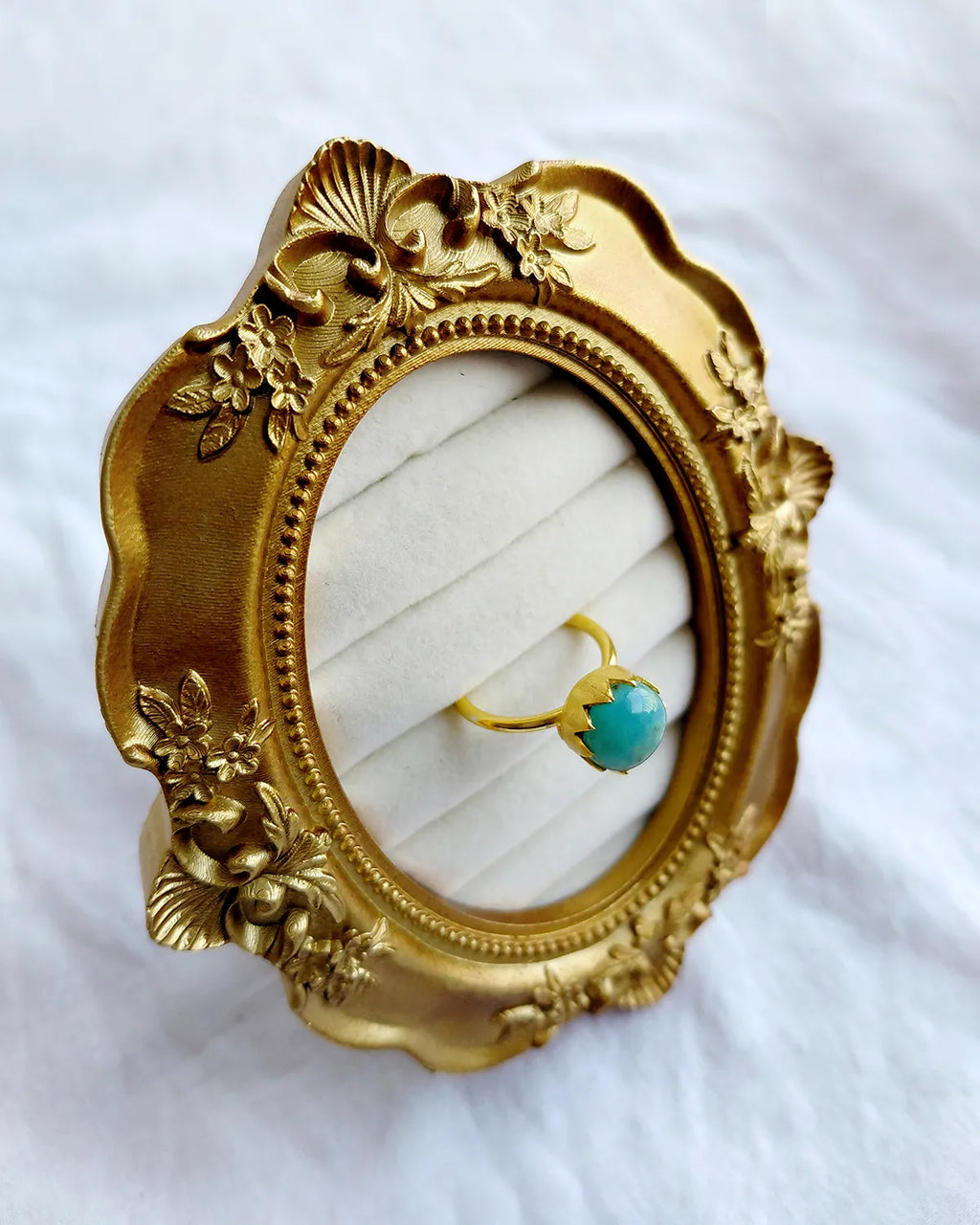 Amazonite gemstone ring close up