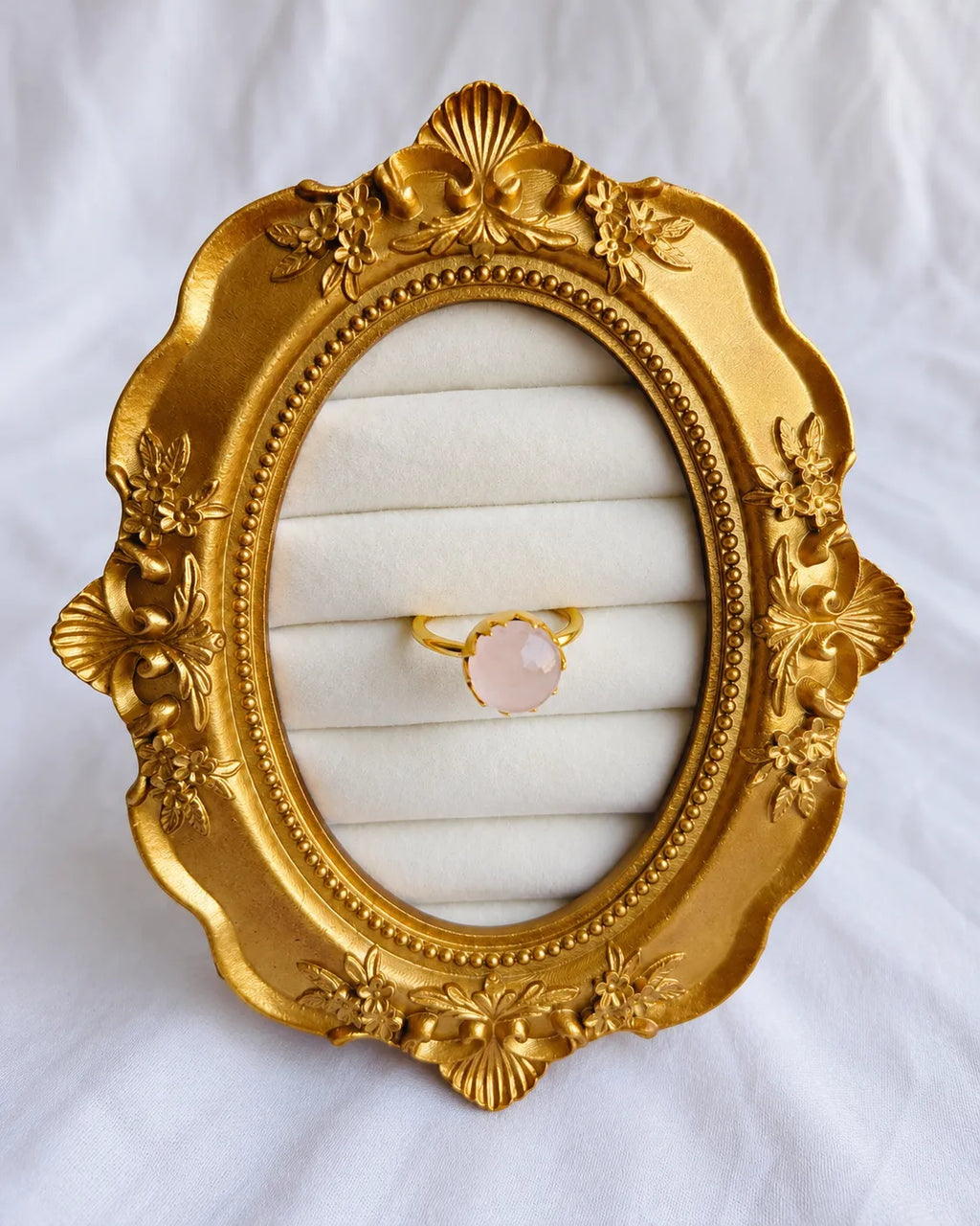 Blush pink gemstone gold ring view 1