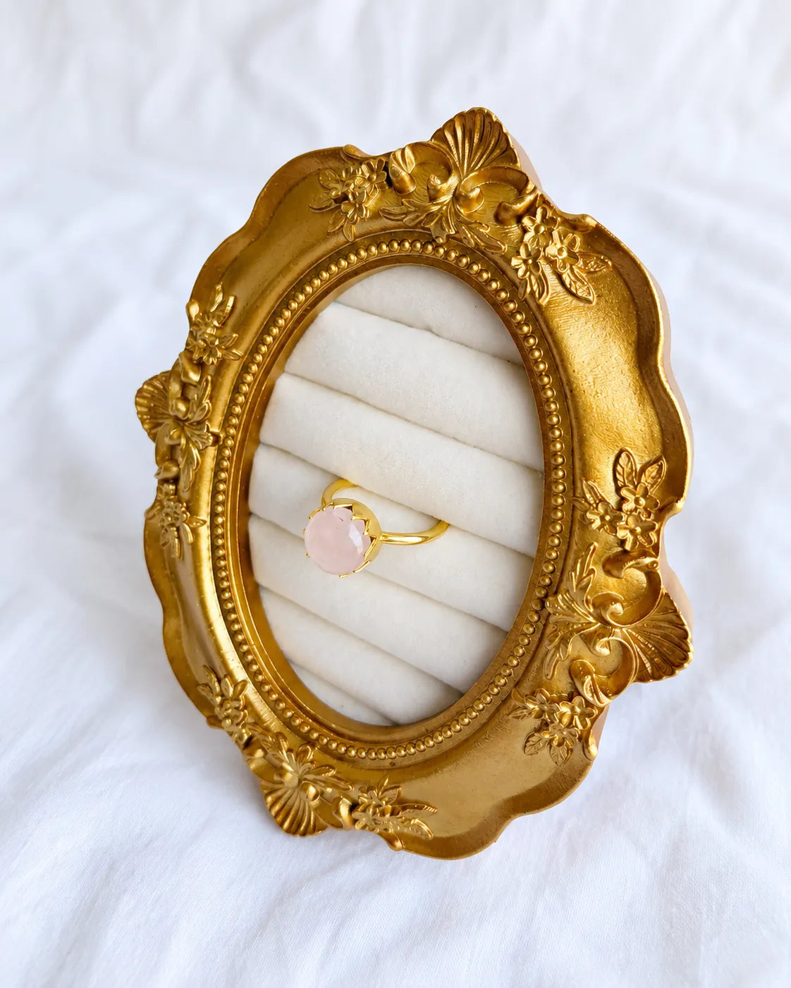 Blush pink gemstone gold ring view 2