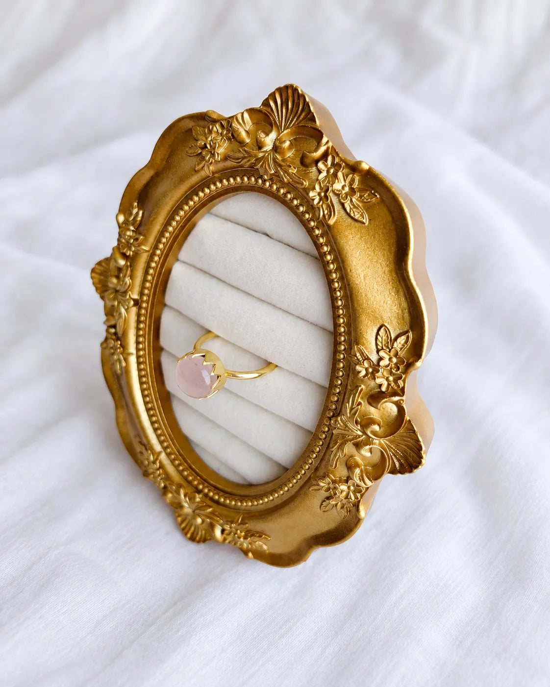 Blush pink gemstone gold ring view 3