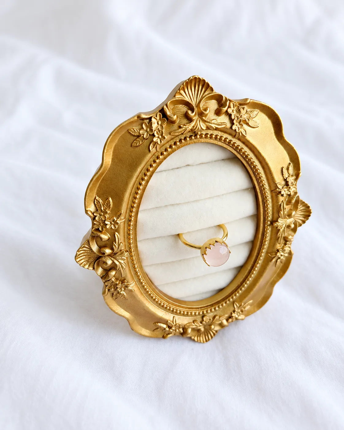 Blush pink gemstone gold ring view 4