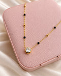 Solitaire round stone pendant mangalsutra with black and gold beads