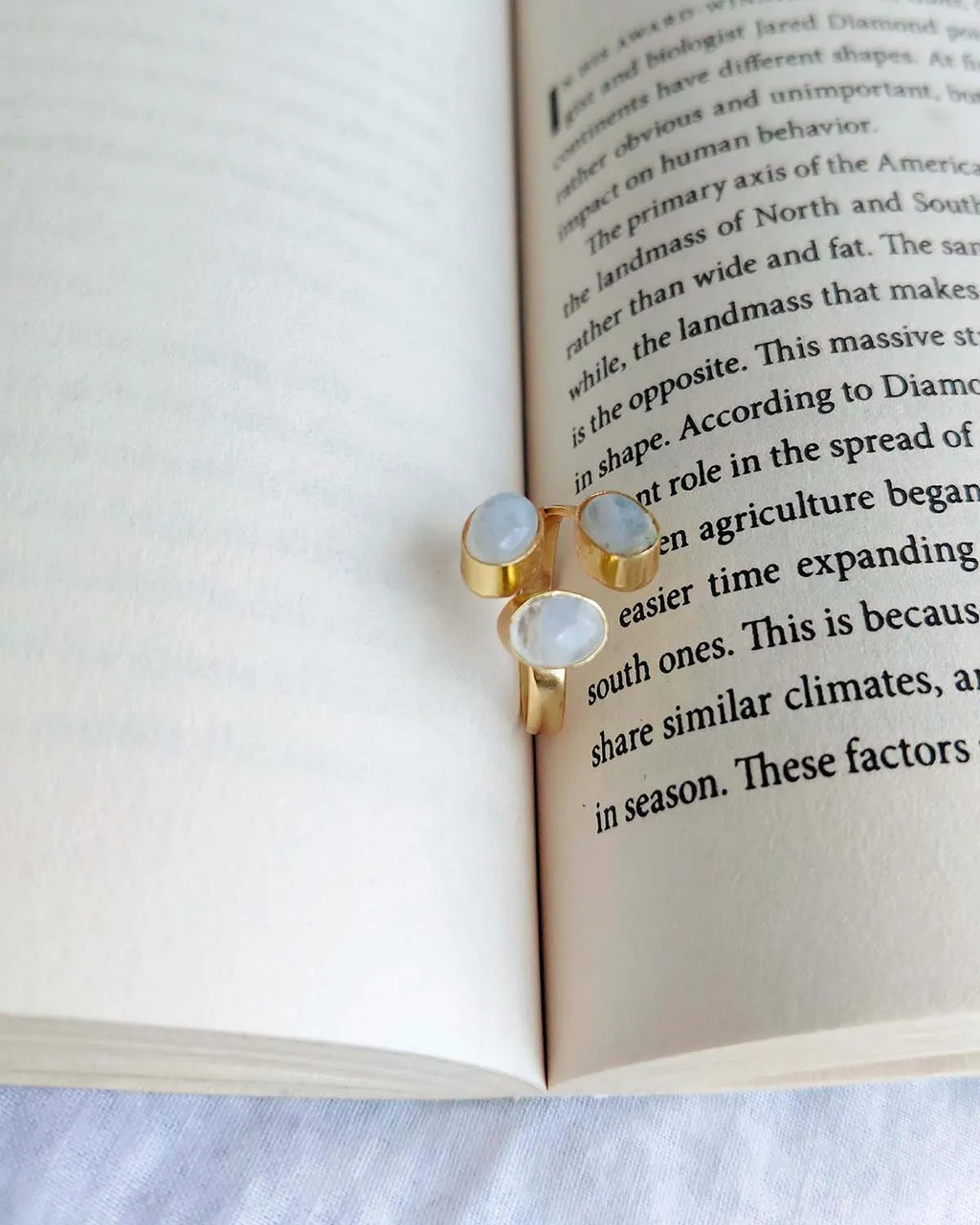 Triple stone gold plated ring front view