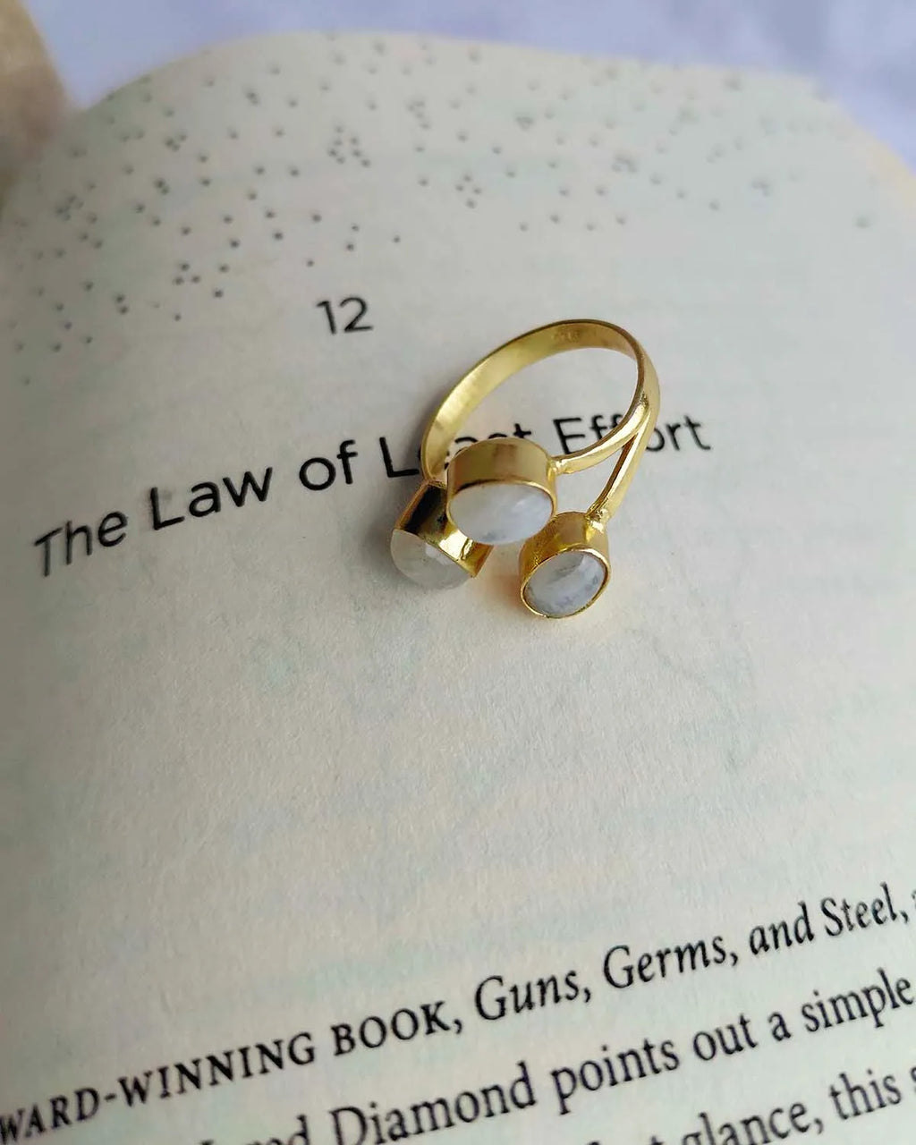 Triple stone gold plated ring side view