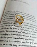 Triple stone gold plated ring styled on book