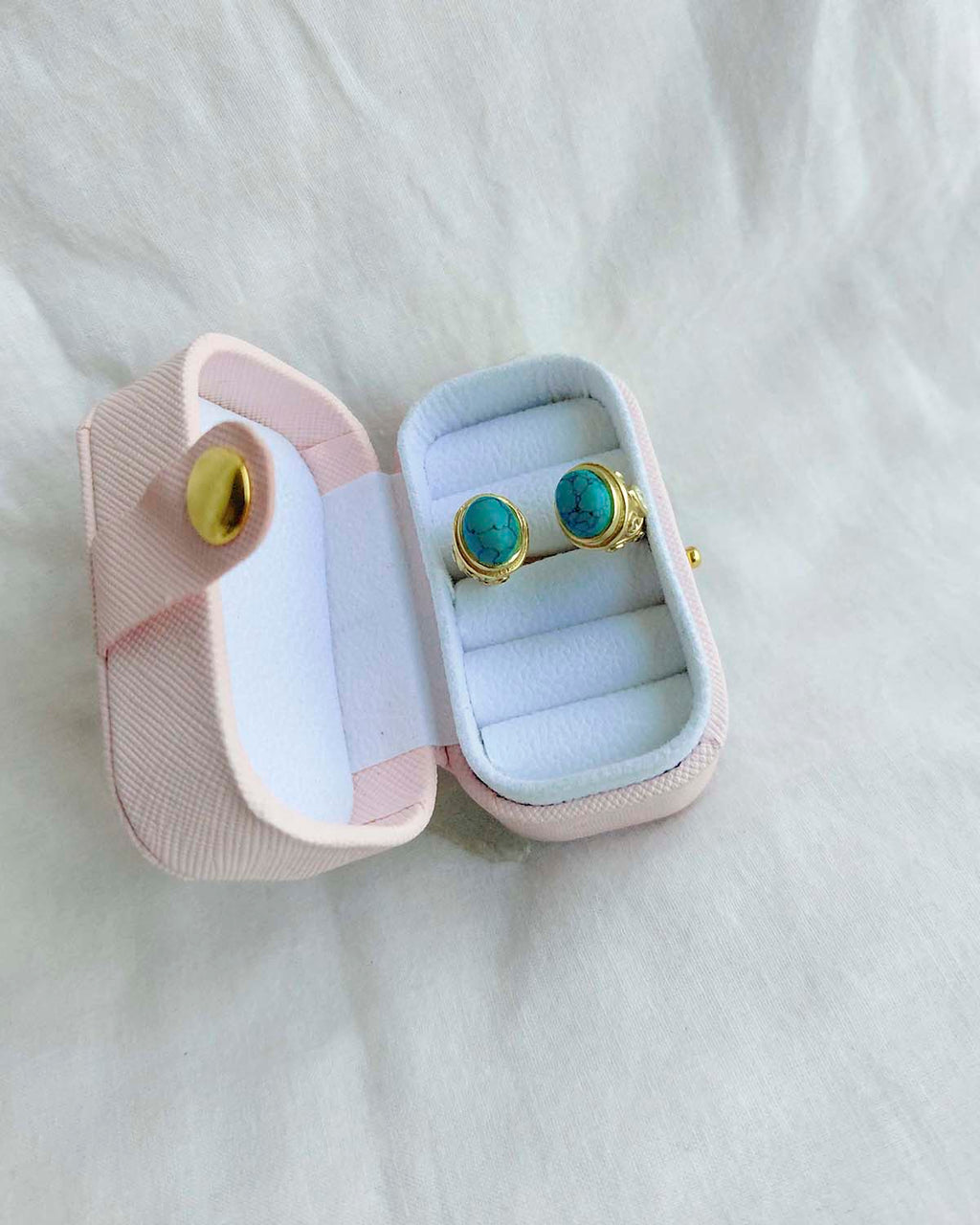 Turquoise double stone gold plated ring in jewellery box