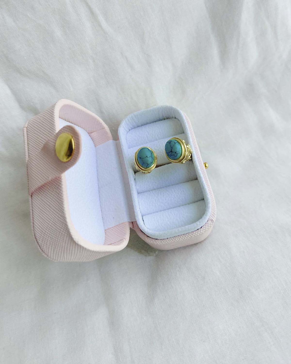 Turquoise double stone gold plated ring in jewellery box